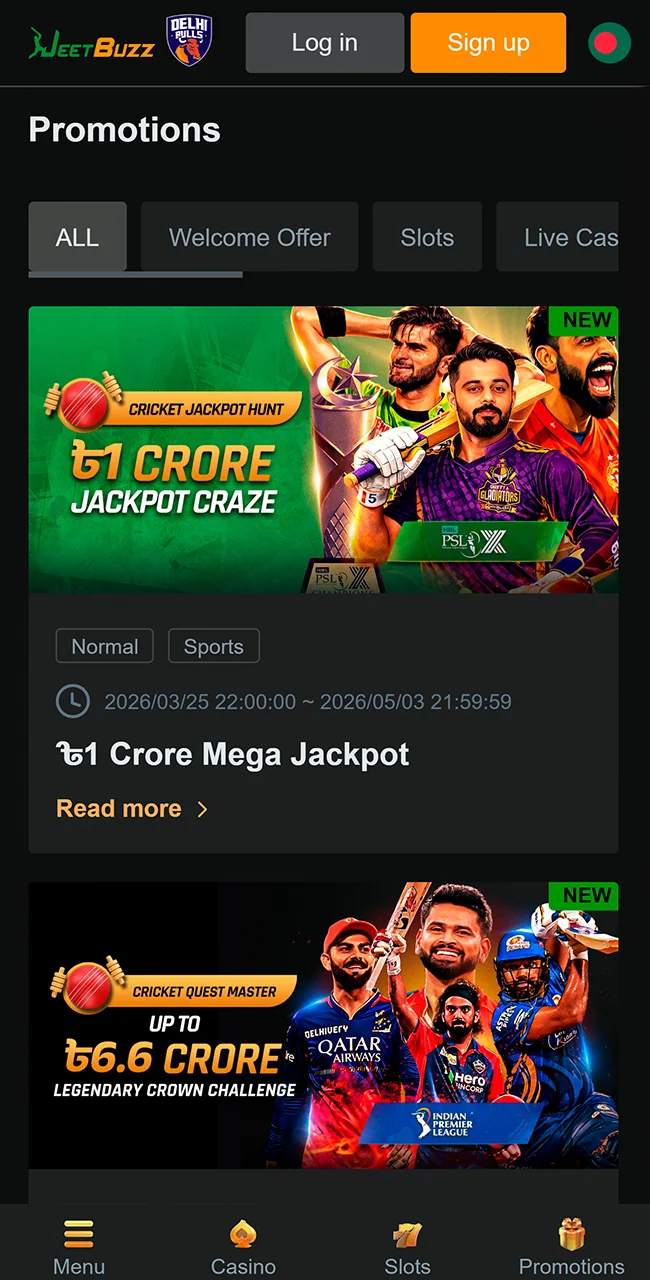 Check the promotions interface on the JeetBuzz site today.